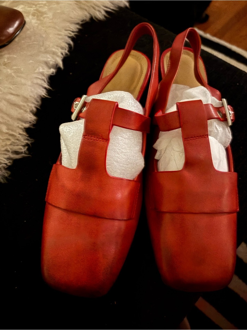 Red Leather Slingback Mules - Picture 6 of 14